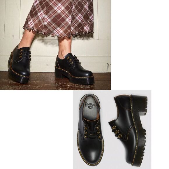 Dr. MARTENS Leona Lo Size 11 Vintage Smooth Leather Lug Sole Heeled Shoe, Black - Picture 1 of 9